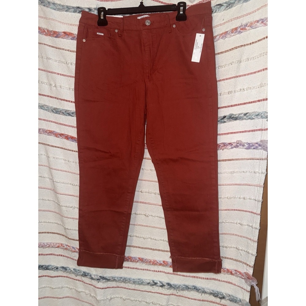 Nine West Capri Women's 12 Red Ochre Gramercy Crop Pant Stretch Cuffed NEW
